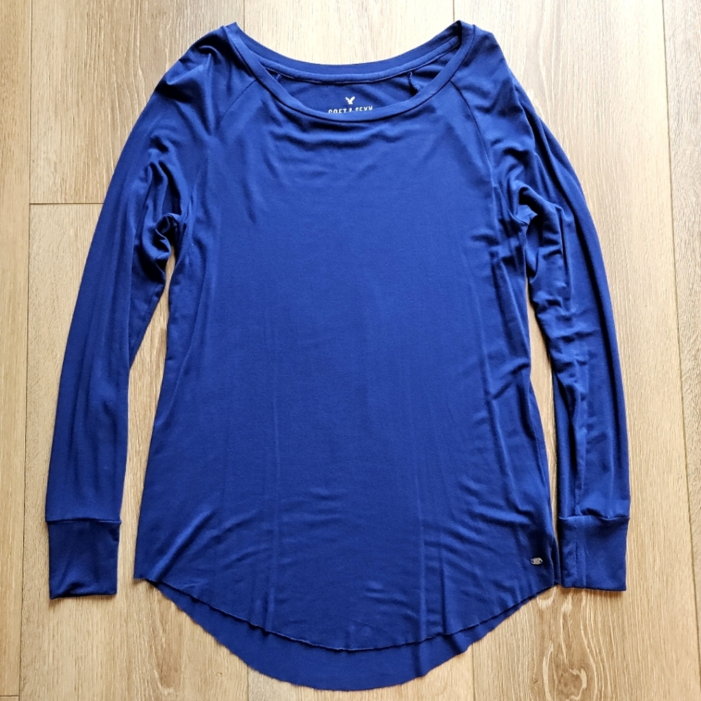 Women's American Eagle Aerie Blue Soft Sexy Cozy Long Sleeve Shirt Top